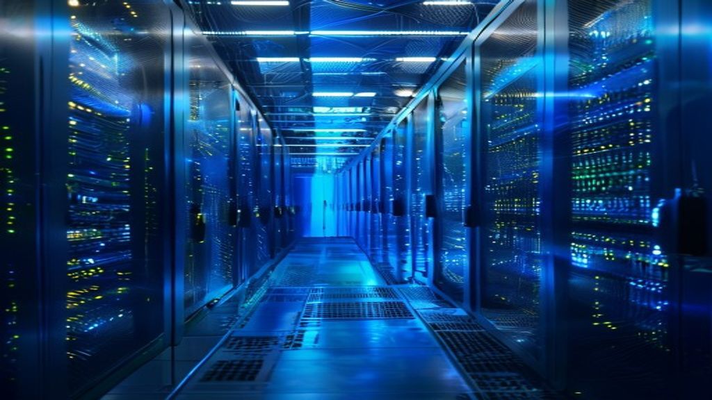 Glowing data center servers, illustrating the AI infrastructure behind a record IPO
