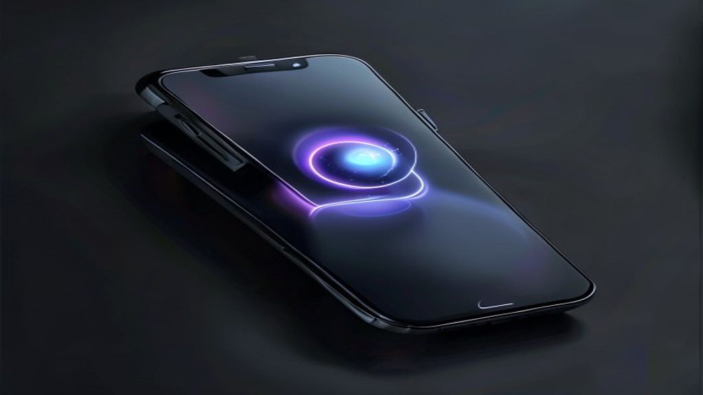 A smartphone with a glowing voice assistant orb and chat bubbles